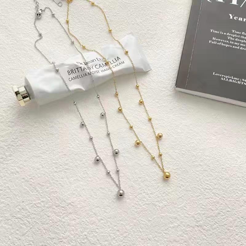 Tassel Titanium Steel Golden Balls Necklace Women's Non-fading Hip Hop Beads Sweater Chain display picture 1