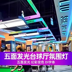 ビリヤードルームの雰囲気ランプの三面発光が輝いています。