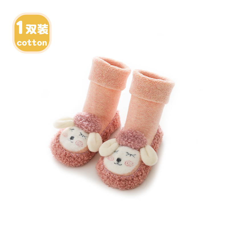 Calcetines antideslizantes para bebés Liu Chengxing, otoño e invierno, con diseño de dibujos animados, forro de felpa engrosado.