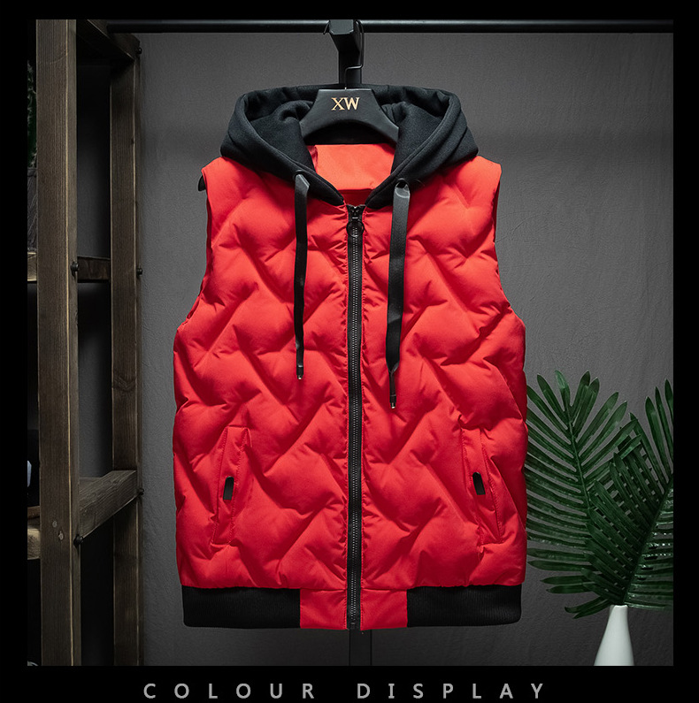 Herrenbekleidung Herren Baumwollweste Winter Herren neuer Stil Kapuzenweste Baumwollweste Jacke Arbeitskleidung Klasse Uniform Druck Logo_voghion.com