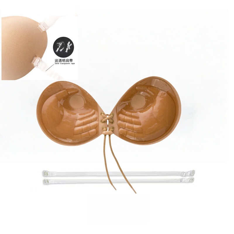 Strap Tube Top Wedding Dress Small Chest Top Push Up Invisible Bra Breast Sticker Front Buckle Pull Rope Bionic Palm Silicone Breast Sticker