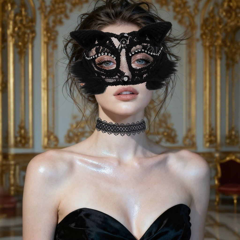 Amazon nuevo Halloween baile de máscaras adulto vestido medio cara cara zorro cara gato de encaje máscara de baile