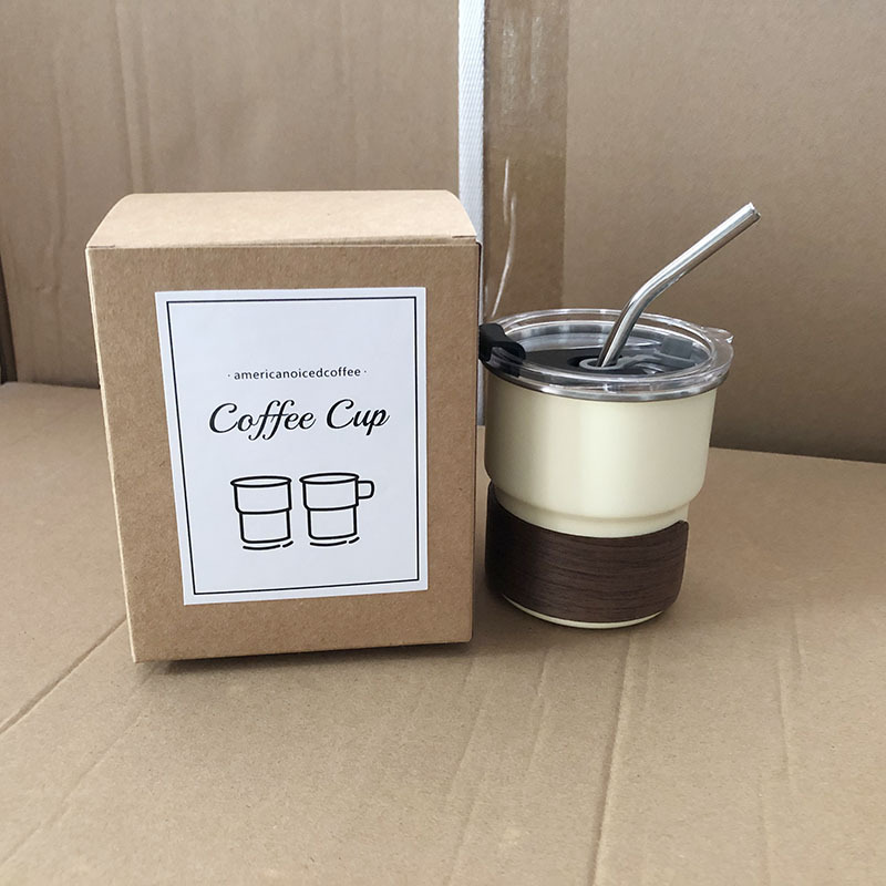 Caja de cuero de vaca (taza de arena blanca + cubierta de taza + tapa de taza + paja)
