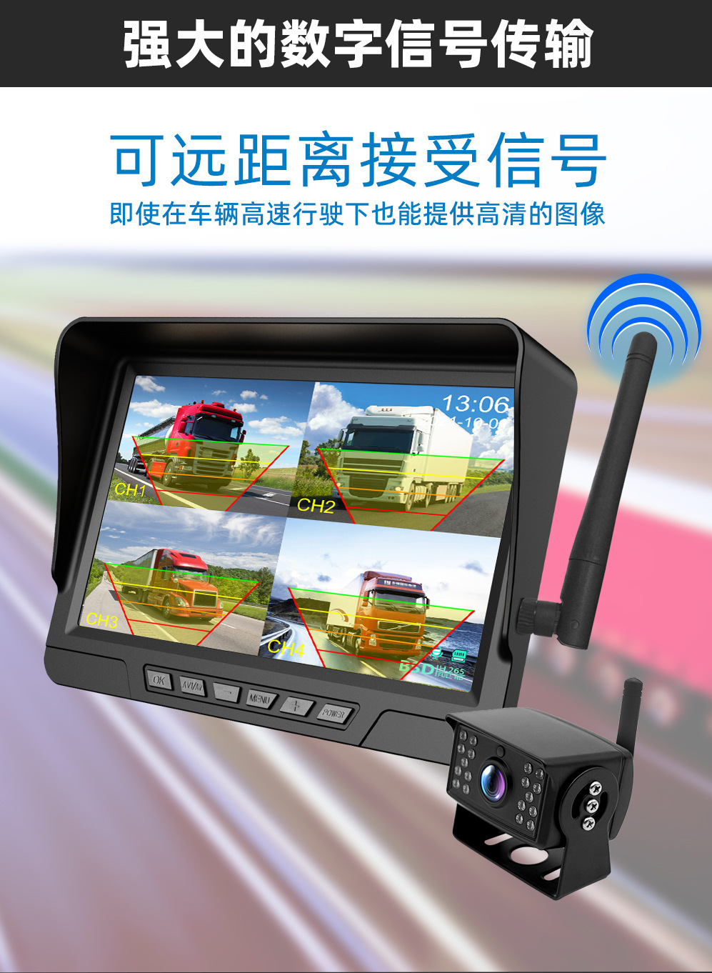 Wireless Car Monitor Backup Camera HD Night Vision Dual Recording