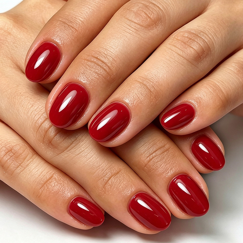 Short oval solid color glossy retro red manicure, high-end, skin-brightening, 32 pieces of high-quality detachable fake nails Short oval solid color glossy retro red manicure, high-end, skin-brightening, 32 pieces of high-quality detachable fake nails
