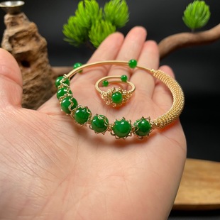 14K winding bracelet ring Send mother jadeite dry green suit