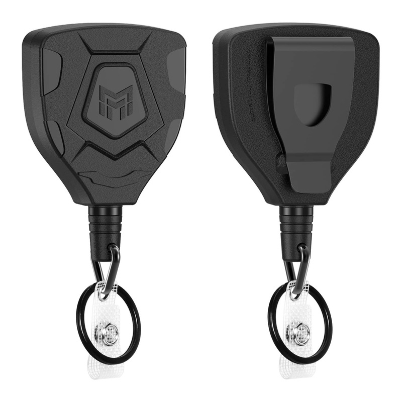 Heavy Duty Retractable High Stretch ABS Carabiner Black Polygon with Belt Clip ID Keychain