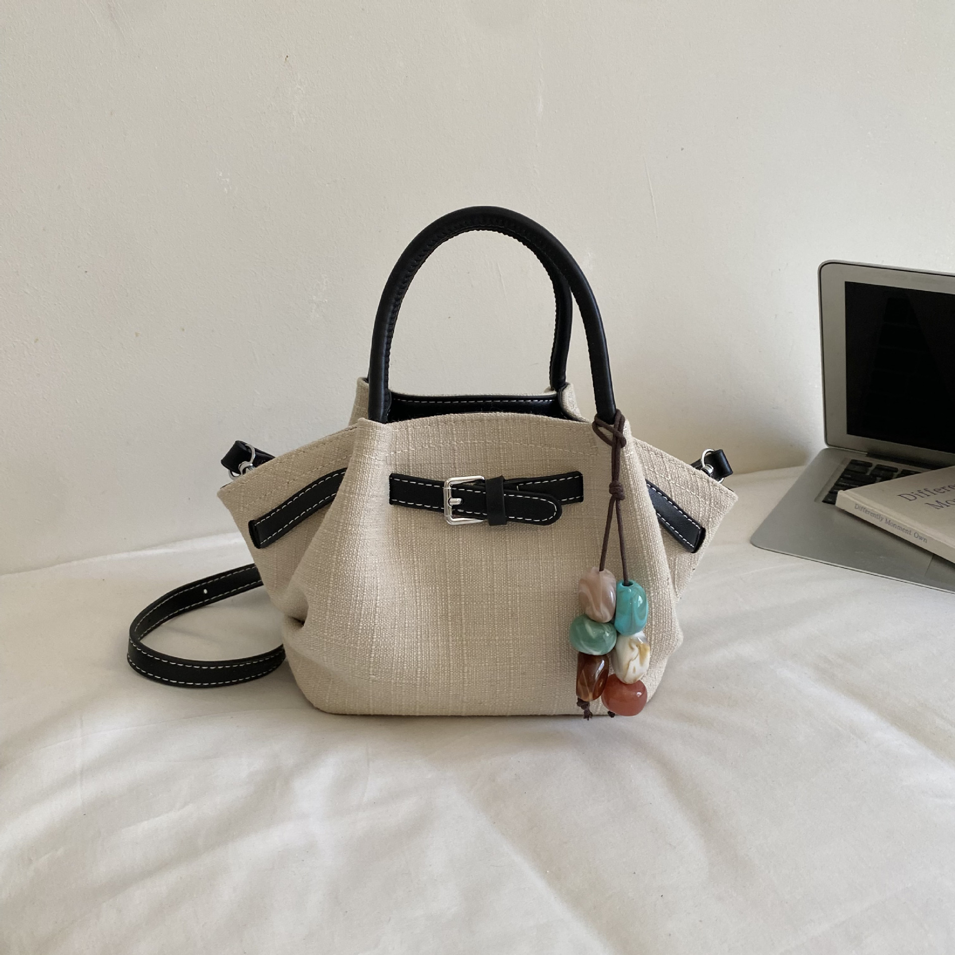 Bolsa de cestas de color transfronterizo estilo extranjero moda lino bolsa de cubo de moda simple ocio diario mochila de hombro
