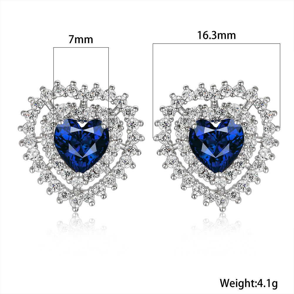 Fashion Heart Shape Copper Inlay Zircon Ear Studs 1 Pair