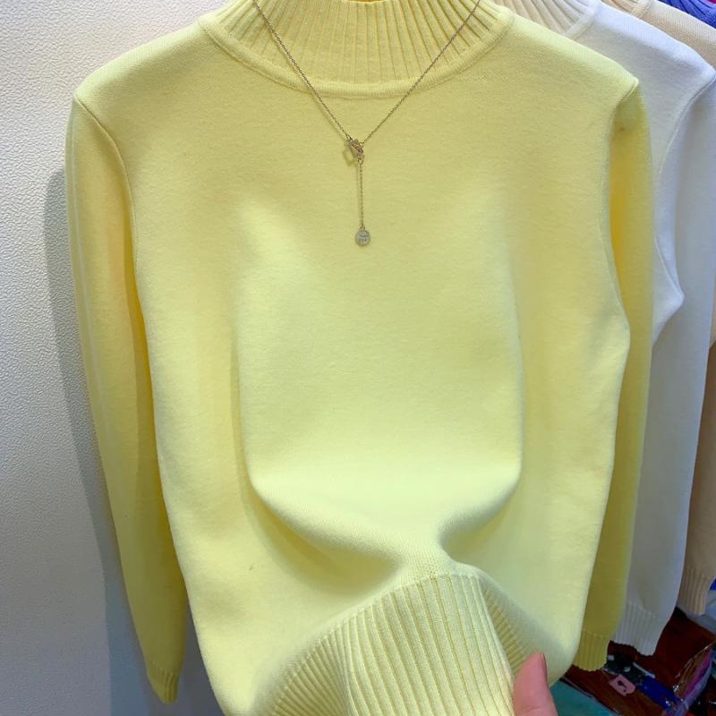 Rose Red Thickeneded Long-Sleeved Knitwear Autumn and Winter Bottoming Knitwear Western-Style Half Turtleneck Knitwear Women's Outer Top