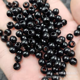 黑色塑料大孔珠圆珠仿玉石散珠仿黑玛瑙仿黑曜石diy饰品配件珠子