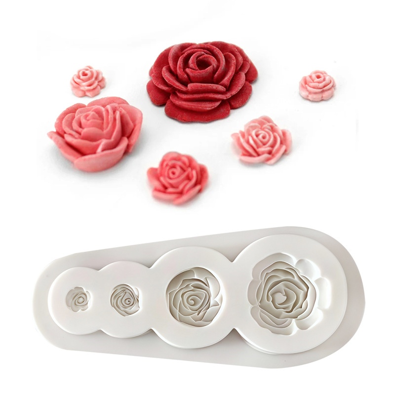 Rose Chocolate Fondant Cake Mold 4 Small Flower Fondant Baking Silicone Tools