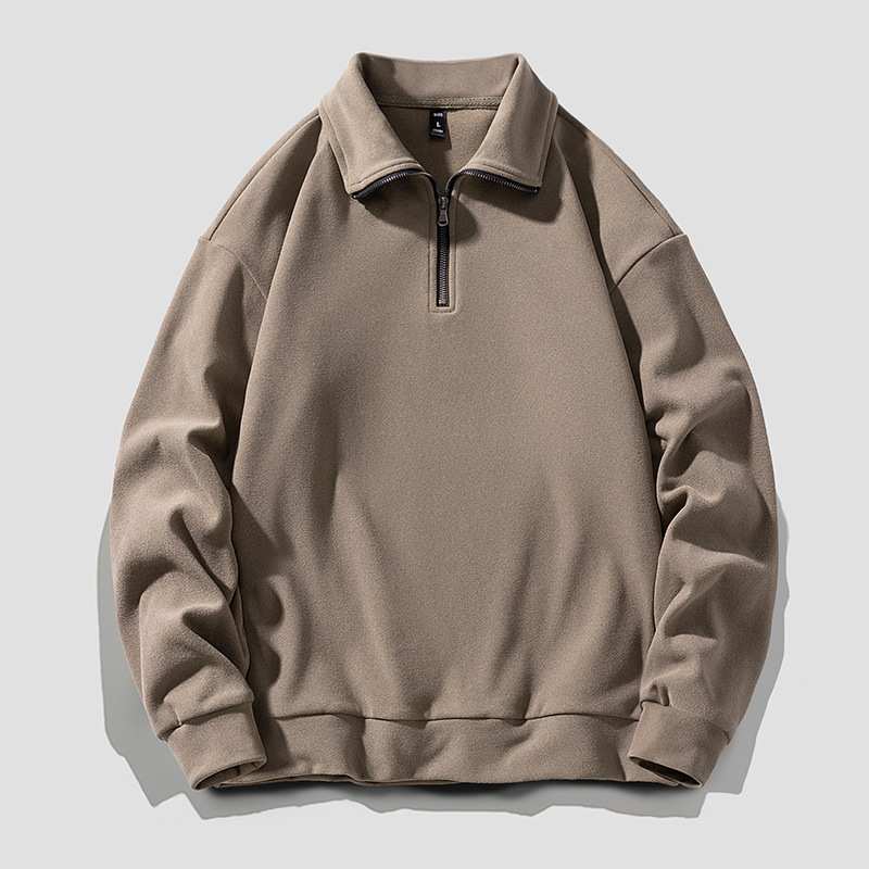 Half-Zip Stand Collar Thermal Sweater Long Sleeve Pullover Thickened Solid Color Top Men_voghion.com