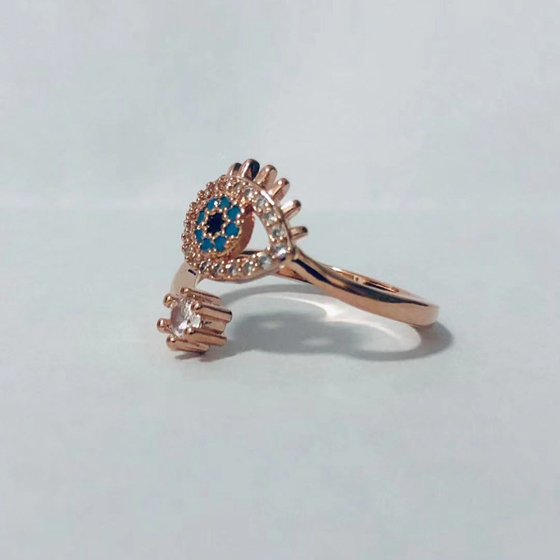 Devil'S Eye Pattern Elegant Lady Devil's Eye Copper Plating Inlay Zircon Open Rings