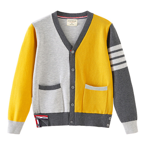  Children's Cotton Spring and Autumn TB Four Stripes V-Neck Colorful Collision Children's Knit Cardigan Women and Girls' Cardigan Outerwear