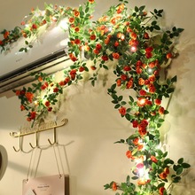 玫瑰花藤条室内空调管子遮挡装饰水管道阳台墙面假花藤蔓缠绕