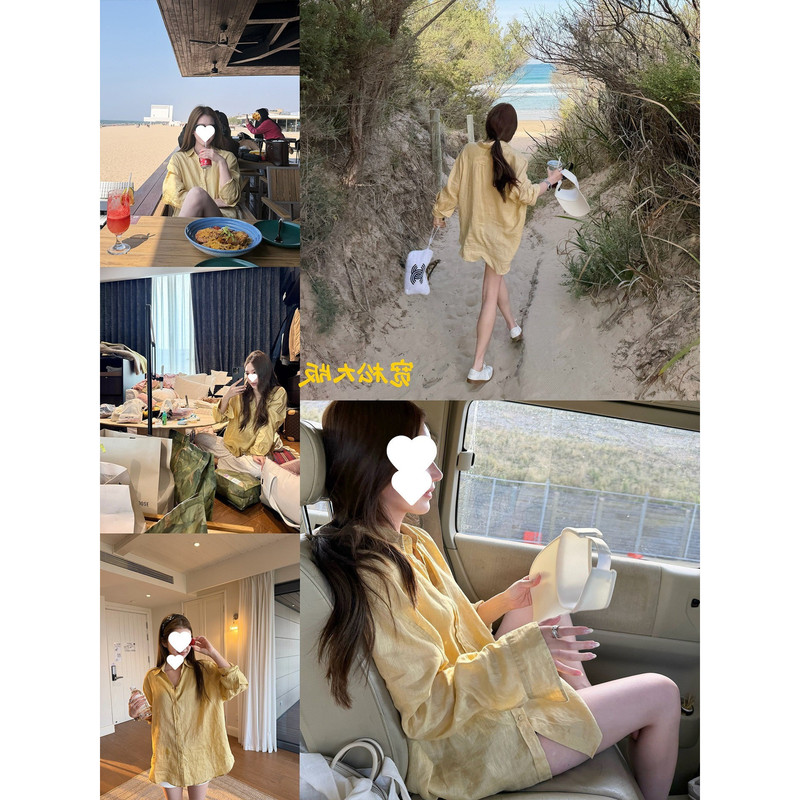 EW Premium Selection Softened Tone Summer Sunshine 100% Linen Shirt