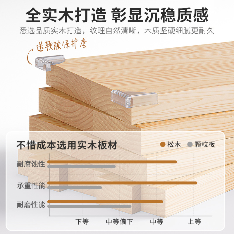 Madera maciza estantería piso integrado armario de almacenamiento pared niños estudiante escritorio en casa