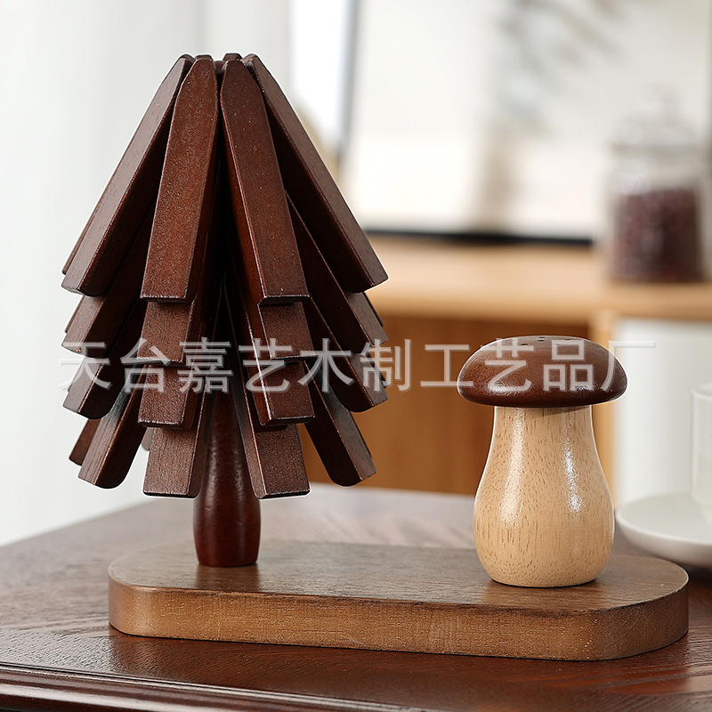 圣诞树实木隔热垫防烫可折叠耐高温杯垫一棵树砂锅垫家用牙签筒|undefined