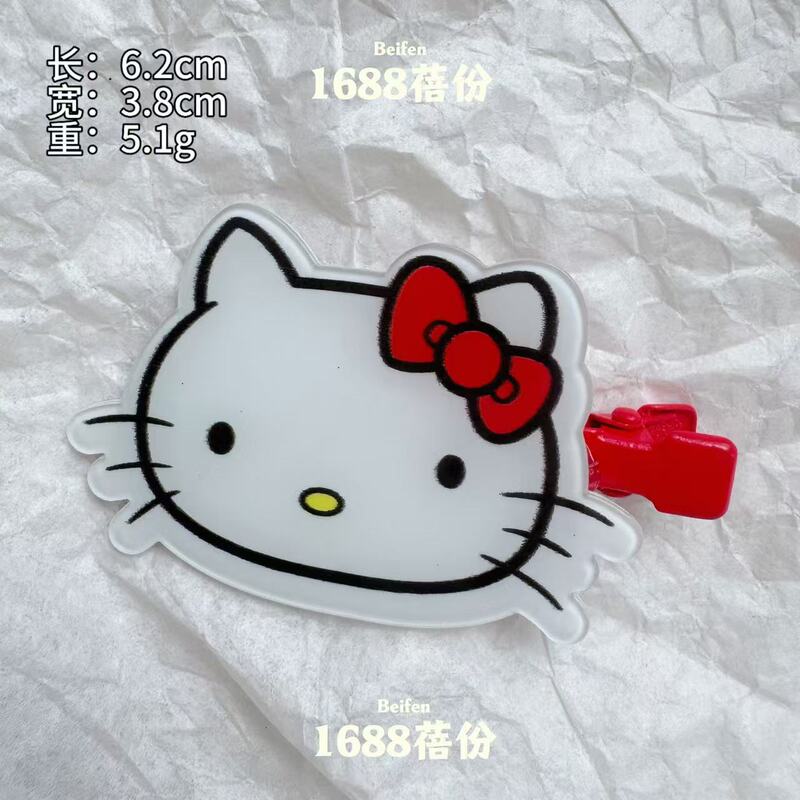 三福同款卡通Kitty猫发夹时尚百搭红色甜美可爱鸭嘴夹儿童碎发卡|undefined