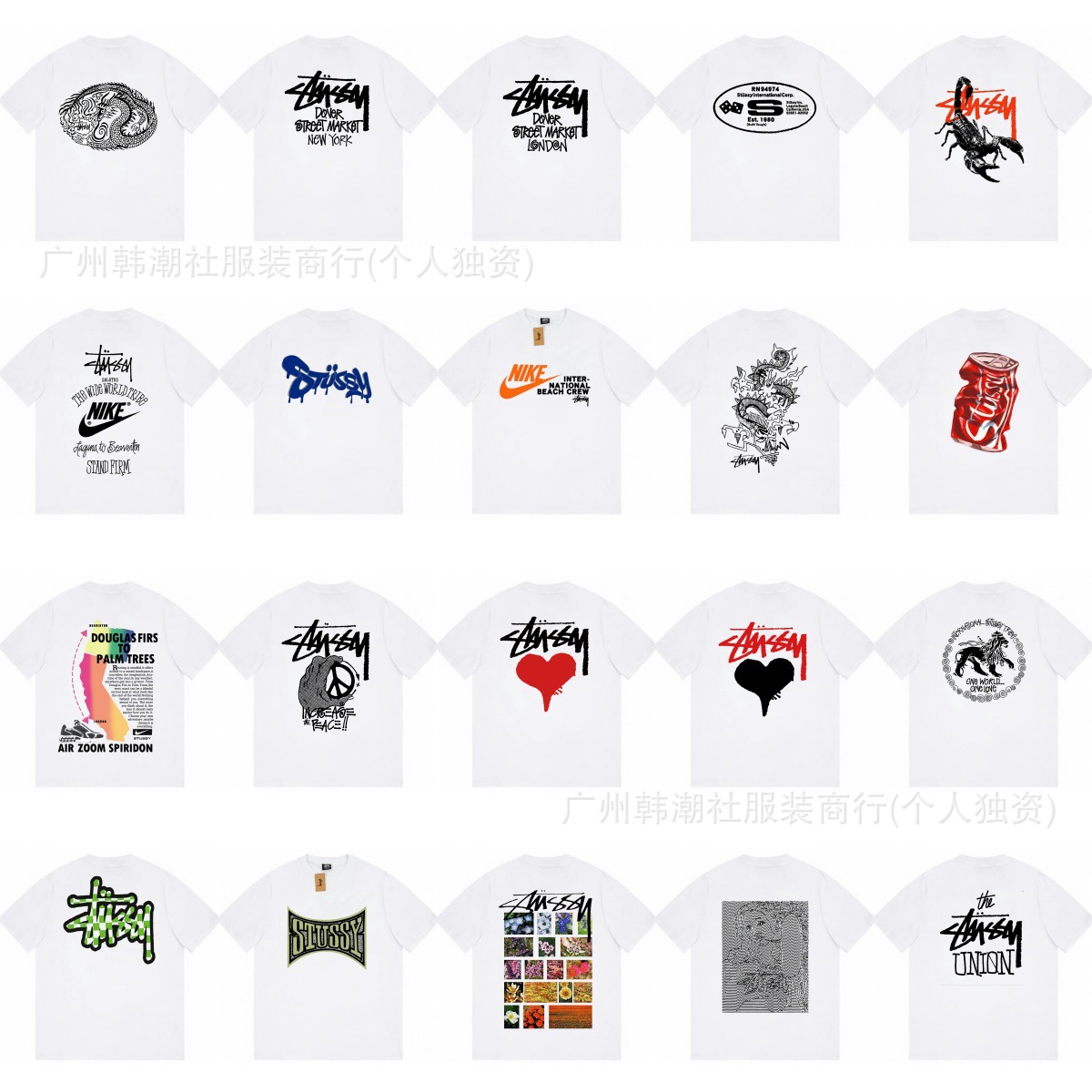 跨境一件代发潮牌印花短袖t恤龙纹街道限定蝎子联名狮子美式情侣