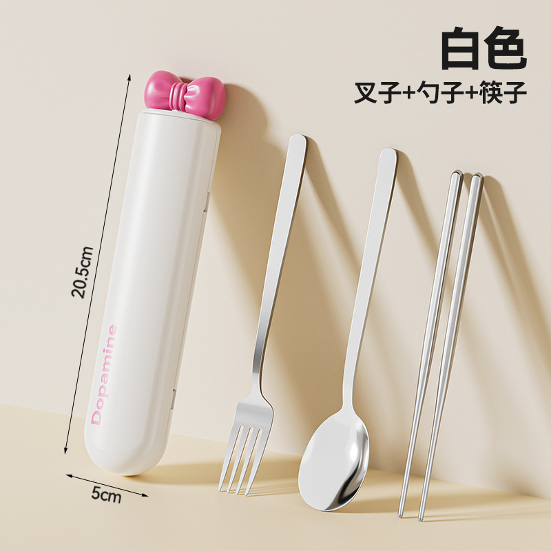 304不锈钢蝴蝶结勺子筷子叉子套装收纳便携餐具三件套餐具套装|undefined