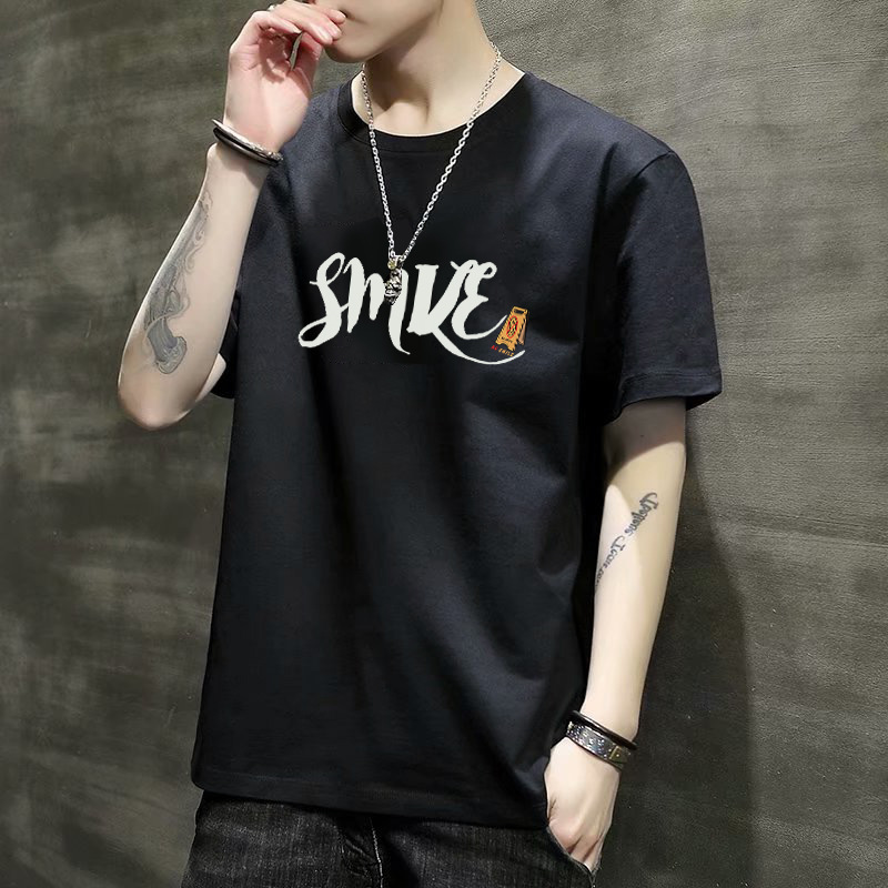 Verano ins celebridad en línea estilo coreano SLIM-Fit Camiseta de manga corta juventud carta impresa personalizada cuello redondo Camiseta casual base T