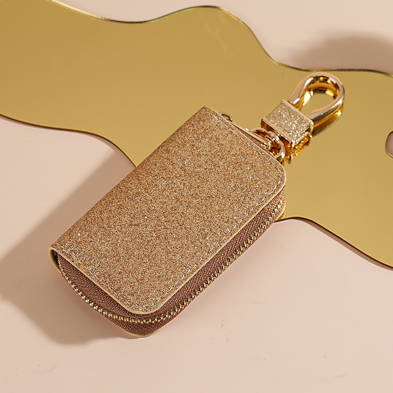 Transfronterizos sequinilla bolsas de llaves de automóviles unisex bolsas de almacenamiento de llaves de automóviles estrella brillante colgante de cuero llavero