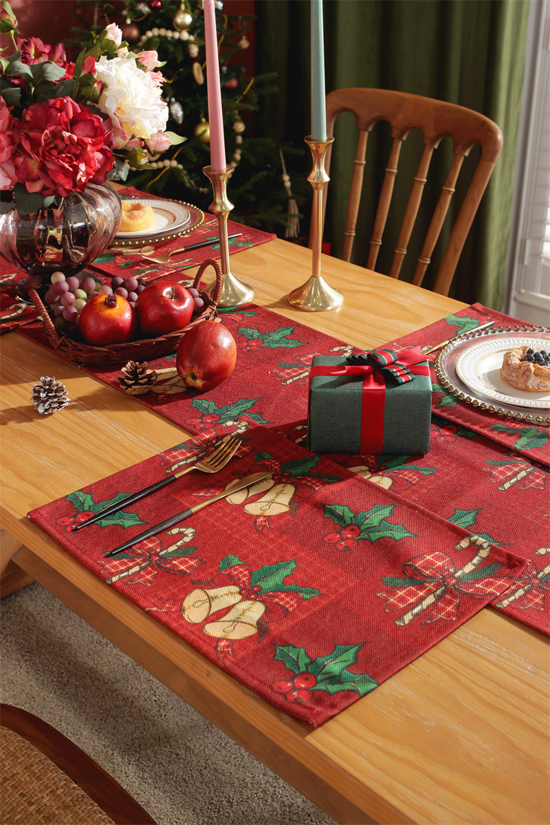 Runner da tavola natalizio stampato in policotone albero di Natale fiocco di neve tovaglietta tovagliolo tovaglia decorativa_voghion.com