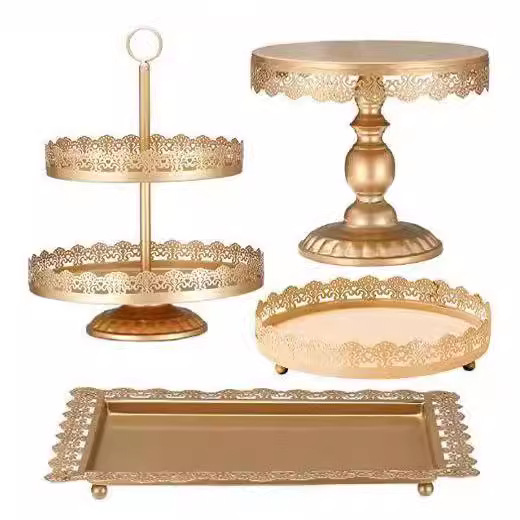 Creativo estilo europeo oro hueco estante de pastel de boda props mesa de postres decoración de postres tienda de postres refrigerio combinación de estante de pastel