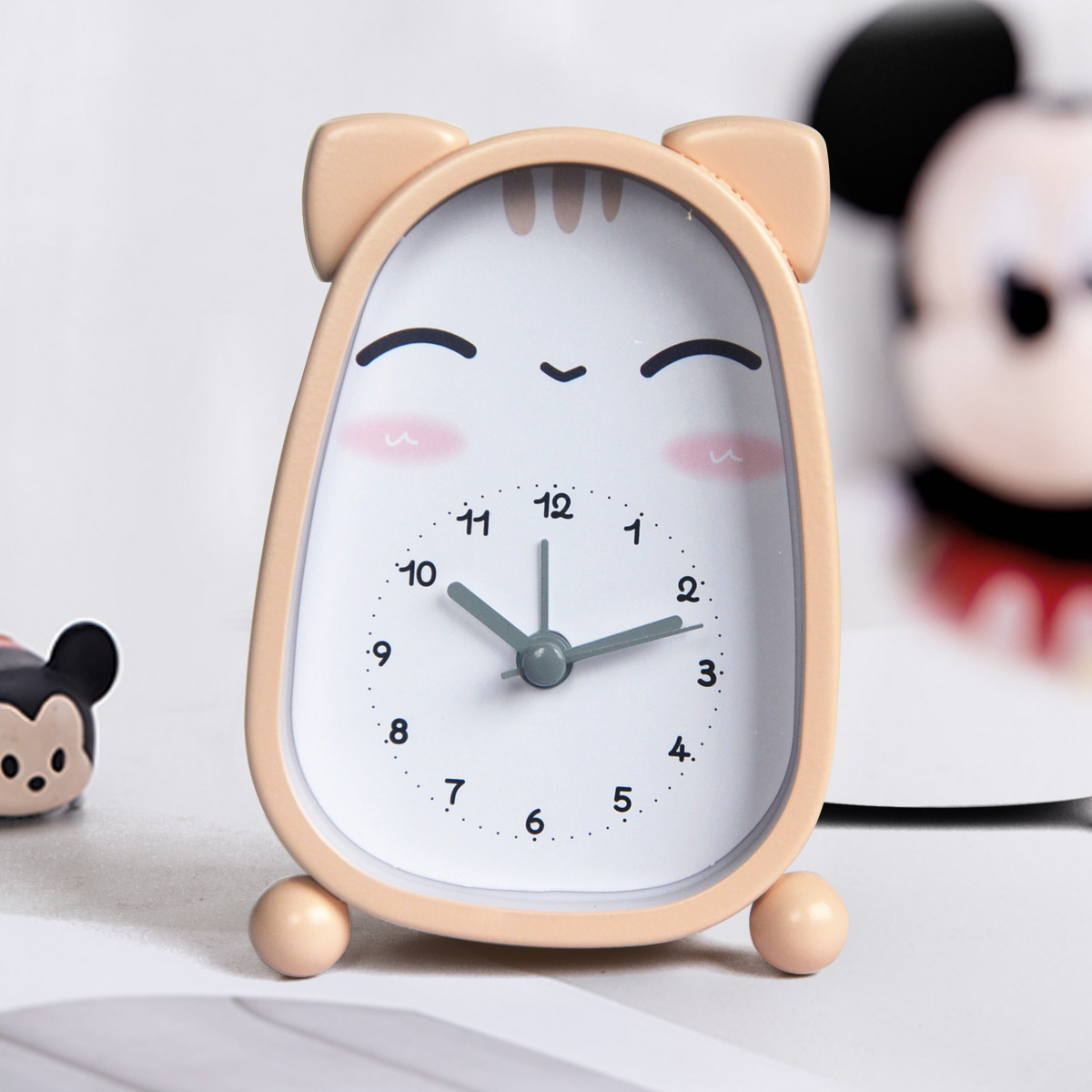 Reloj despertador pequeño diseño de animal cute, silencioso – decoración para mesita de noche, para estudiantes.