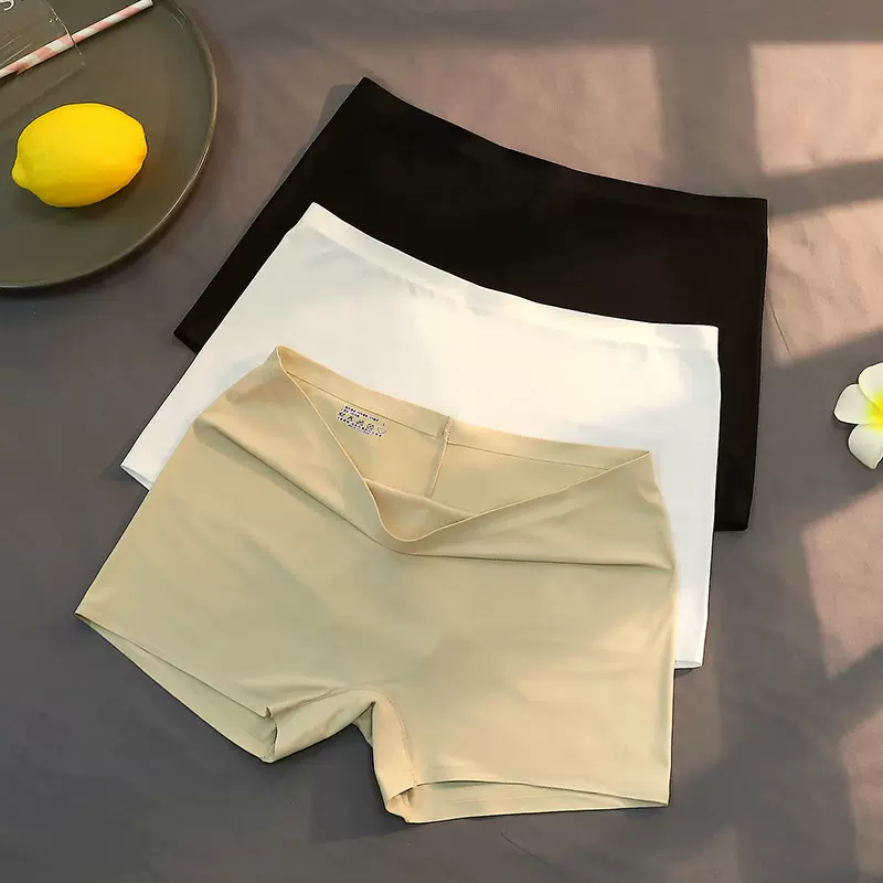 冰丝平角无痕内裤女士纯棉裆中腰四角安全裤保险防走光夏季薄款