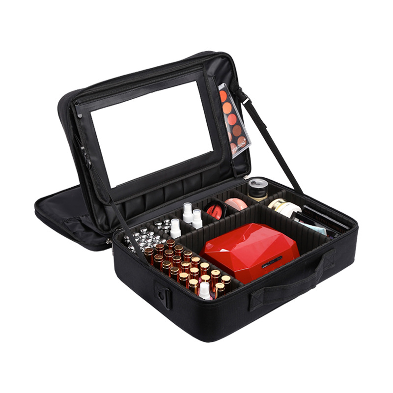 Bolsa de cosméticos de gran capacidad, partición de clasificación simple y portátil, bolsa de almacenamiento multicapa, caja de manicura de belleza para artista de maquillaje y maquillaje