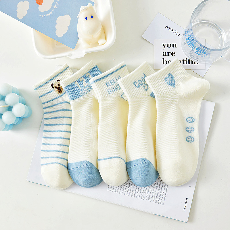 Socks women's socks summer thin Japanese cute striped cartoon boat Socks women's trendy short socks wholesale