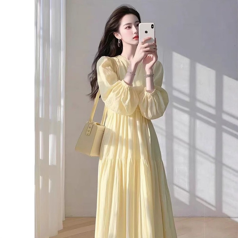 2025 Early Spring New French Style Holiday Fairy Elegant Long Dress Super Nice Yellow Loose Shirt dress Women 2025 Early Spring New French Style Holiday Fairy Elegant Long Dress Super Nice Yellow Loose Shirt dress Women