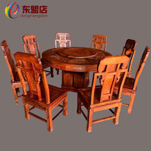 红木家具缅甸花梨象头椅圆雕刻餐桌大果紫檀组合带装盘饭桌古典