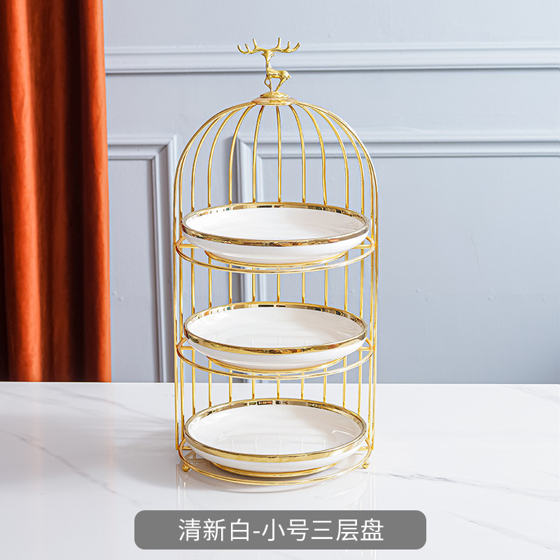 Plato de fruta de cerámica de lujo ligero mesa de café de la sala de estar cesta de frutas en casa plato de pastel de caramelo creativo adornos de almacenamiento de postre de doble capa