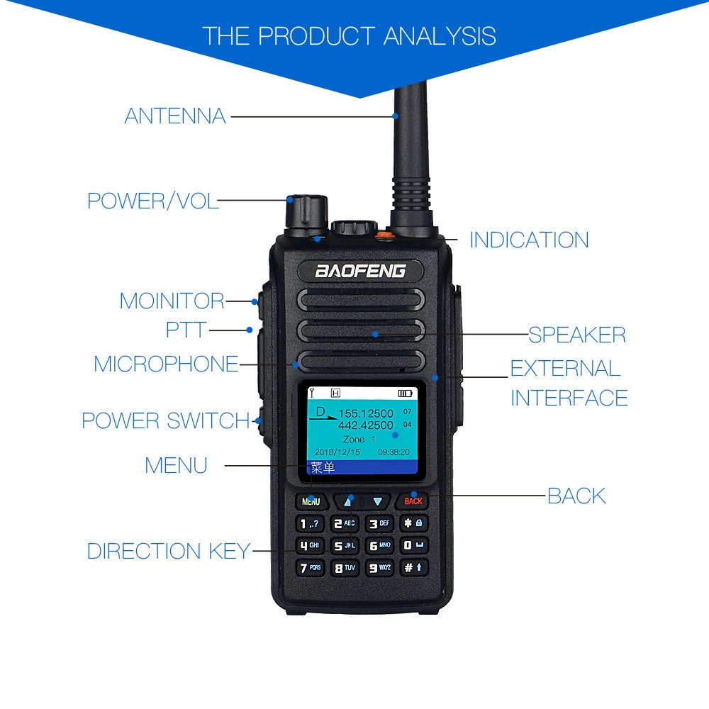 Baofeng DM-1702 DMR Digital Head Open UV Dual Caps Baofeng FM Calling FM GPS recording
