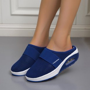Foreign Trade Large Size Half-Slip-on Sandals with No Heels and Slip-on Women's Lazy Thick-soled Air Cushion Hollow Mesh Breathable Women's Shoes