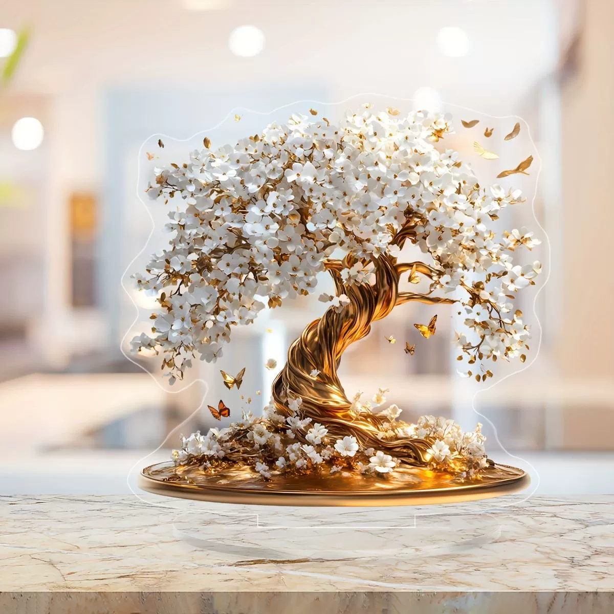 Трансграничное цветущее дерево 2D плоская акриловая рождественская сцена с основанием для украшения дома и офиса