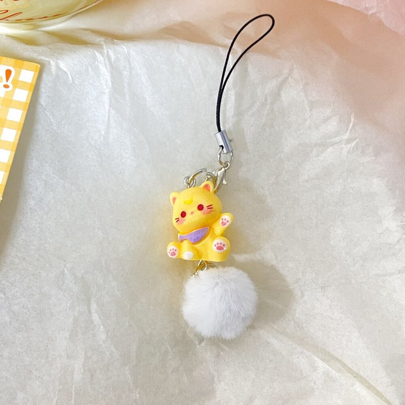 手机绳J85打招呼小猫毛球吊坠串珠甜美少女心手机链猫咪卡通挂件|undefined