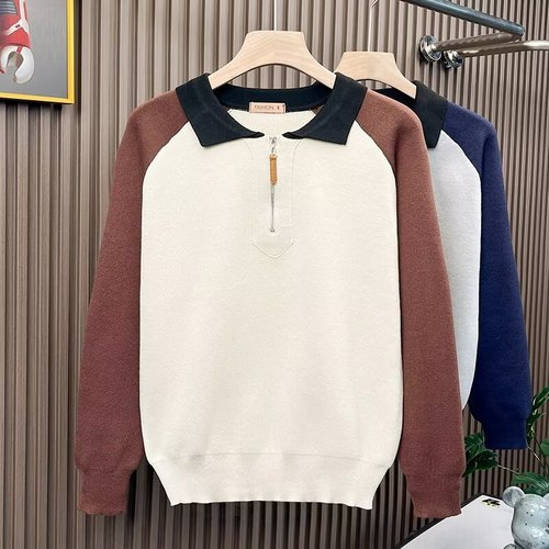 Business light mature style sweater simple sweater versatile autumn winter color collision men's stand-up sleeveless crew neck knit sweater