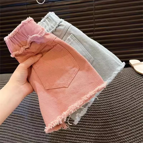 2024 Korean Women's Retro Fashion Denim Shorts Summer New Arrival Thin Loose Wide Leg Frayed Denim Shorts