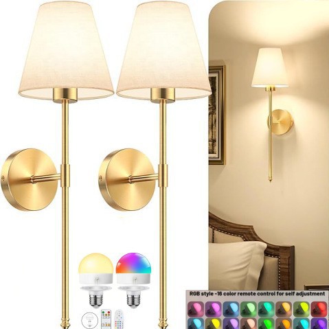 Luz de pared sin cableado transfronteriza americana dormitorio cabecera de cama luz de atmósfera decoración de sala de estar cubierta de lienzo recargable lámpara de pared atenuable