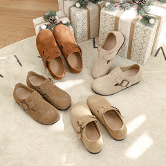 真皮勃肯鞋內增高牛皮牛反絨秋冬新款超火ins日系平底全包博肯鞋