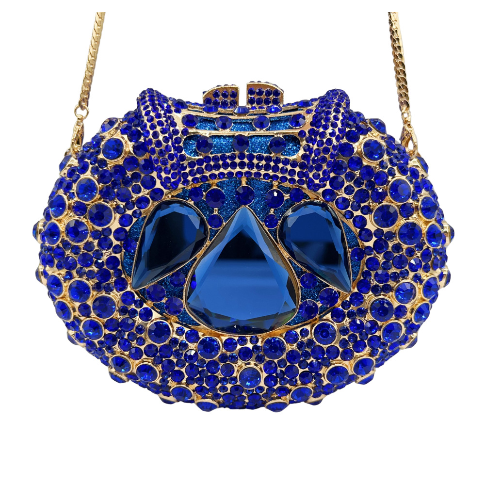 Túi clutch nữ đính đá pha lê dạ tiệc, thiết kế rỗng kim cương, kèm dây xích đeo vai — Màu đỏ, Màu xanh ngọc, Màu xanh đậm, Màu bạc xanh lam chi tiết 7