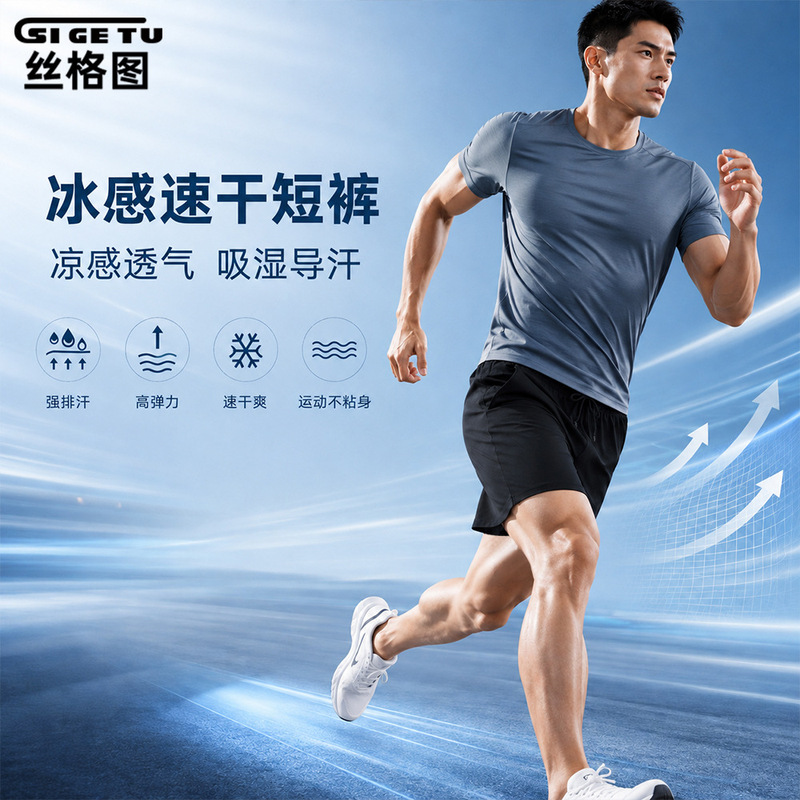 Silgut Black Sports Shorts Men's Summer High-Elastic Breathable Quick-Drying Basketball Pants Marathon Training Running Pants