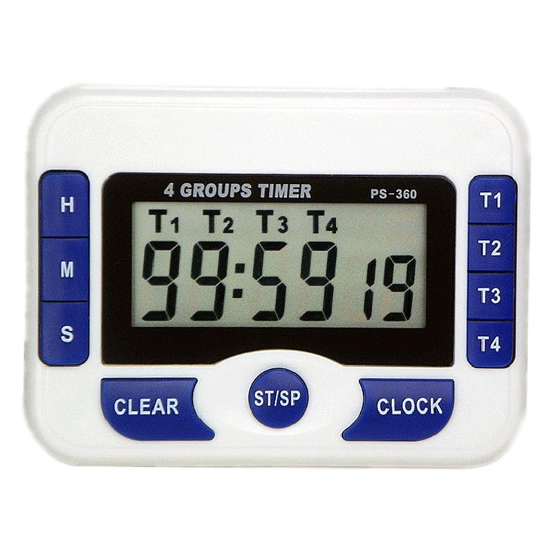 Venta caliente productos genuinos día persiguiendo PS-360 temporizador de cuenta atrás de cuatro canales temporizador de cocina reloj de alarma multi-grupo recordatorio