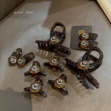 韩国东大门2025新款果冻笑脸抓夹咖色系鲨鱼夹少女碎发夹发抓发饰