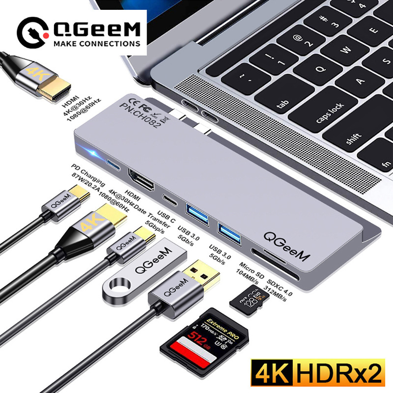 8 in 1 usb3.1 Type-C docking station side plug hub compatible with MacBook Pro with dual HDMI,PD